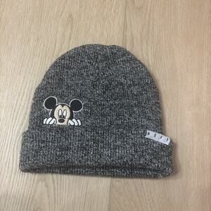 Disney x NEFF Mickey Mouse Beanie Heather Gray Black Fold Over Knit